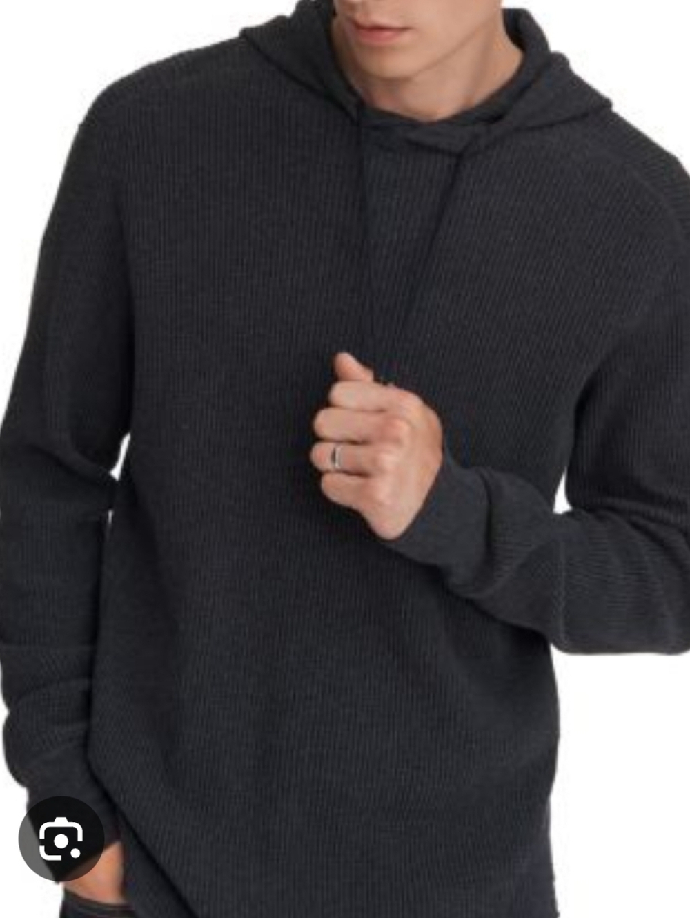 Vince Men's Dark Charcoal Ribbed Crewneck Sweater with Hood